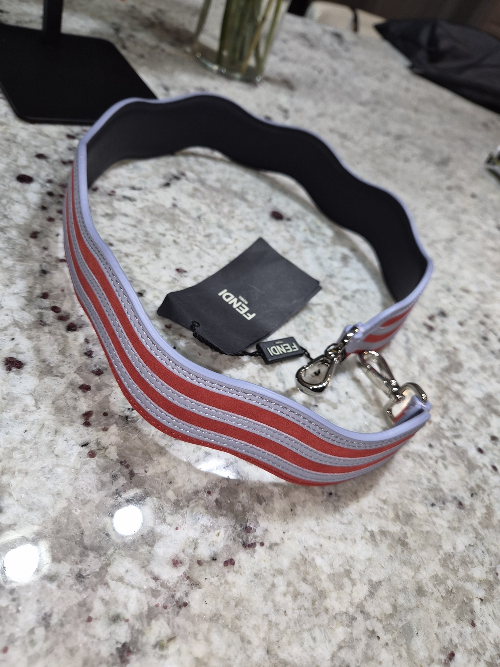 Authentic Fendi Strap You Leather Wavy Crossbody Bag Strap Lavender Orange Long